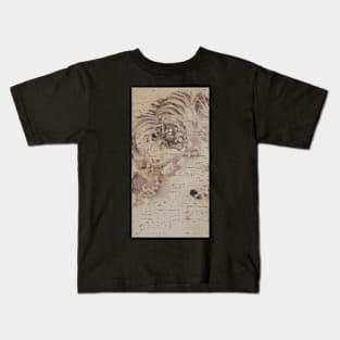 Vintage Japanese Asian Tiger, Tiger and Dragon by Kishi Ganku, Retro Aesthetic Kids T-Shirt